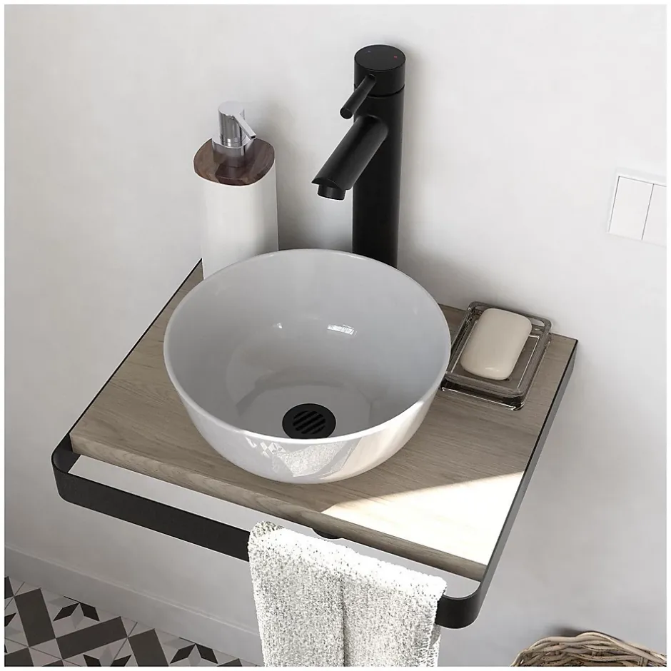 Mob-In Meuble lave-mains SOHO plan fin et porte serviette face vasque blanche* Lave-Mains