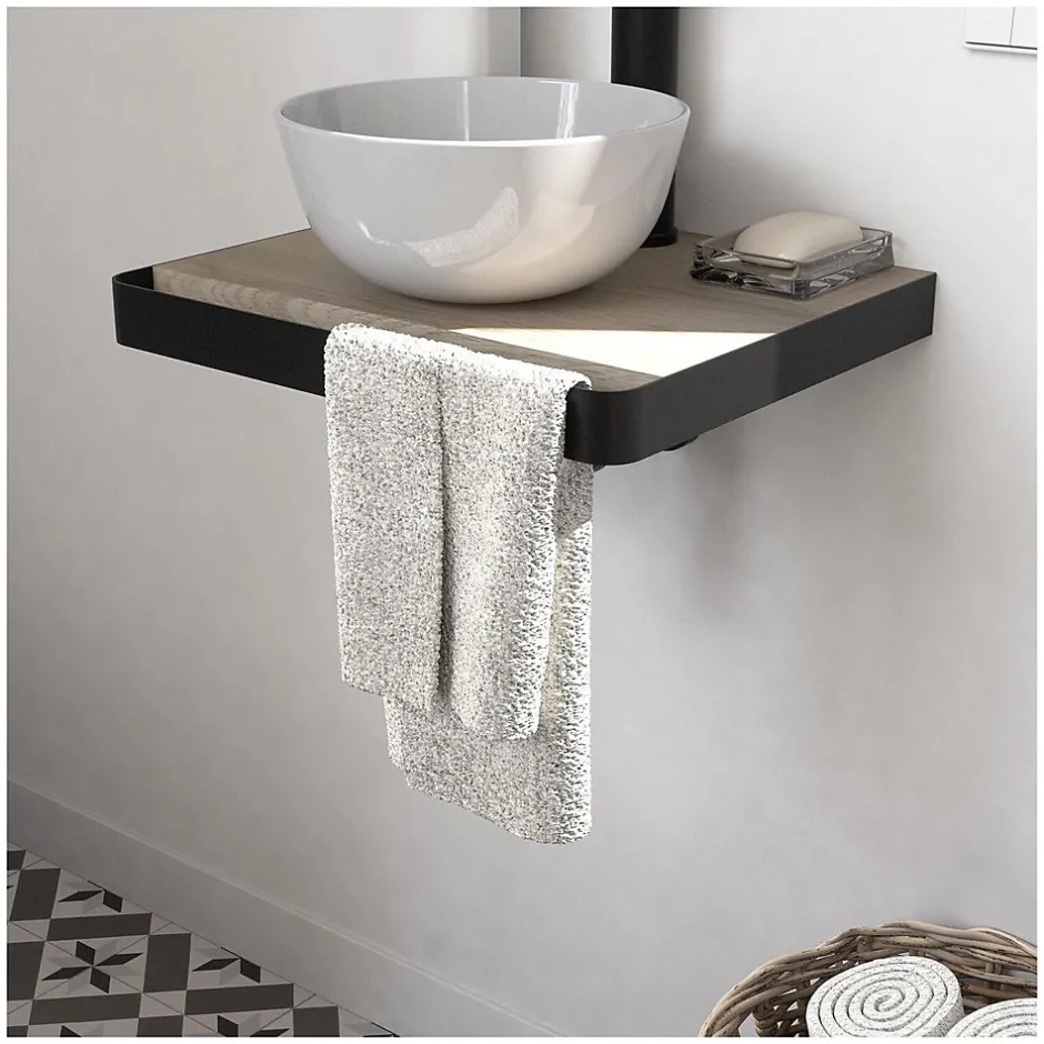 Mob-In Meuble lave-mains SOHO plan fin et porte serviette face vasque blanche* Lave-Mains