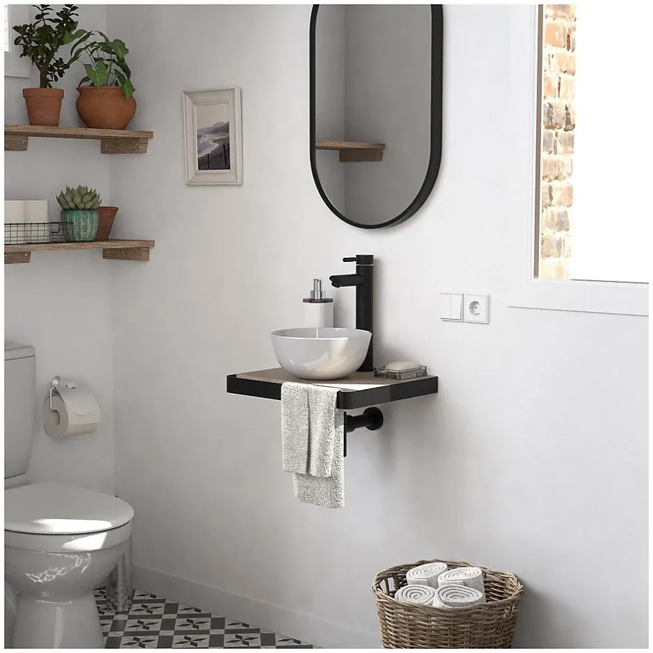 Mob-In Meuble lave-mains SOHO plan fin et porte serviette face vasque blanche* Lave-Mains