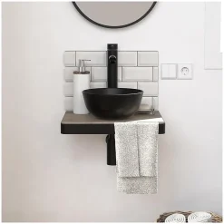 Mob-In Meuble lave-mains SOHO plan fin p-serviette face vasque noire + robinet* Lave-Mains