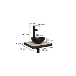 Mob-In Meuble lave-mains SOHO plan fin p-serviette face vasque noire + robinet* Lave-Mains