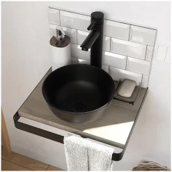 Mob-In Meuble lave-mains SOHO plan fin p-serviette face vasque noire + robinet* Lave-Mains