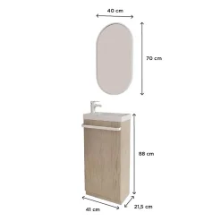 Mob-In Meuble lave-mains sur pieds JOHANN décor chêne + vasque + miroir* Meuble De Salle De Bains Faible Profondeur|Meuble Wc