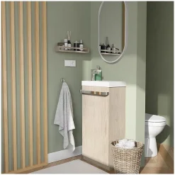 Mob-In Meuble lave-mains sur pieds JOHANN décor chêne + vasque + miroir* Meuble De Salle De Bains Faible Profondeur|Meuble Wc