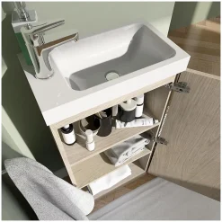 Mob-In Meuble lave-mains sur pieds JOHANN décor chêne + vasque + miroir* Meuble De Salle De Bains Faible Profondeur|Meuble Wc