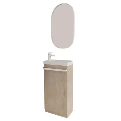 Mob-In Meuble lave-mains sur pieds JOHANN décor chêne + vasque + robinet + miroir
