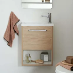 Mob-In Meuble lave-mains suspendu avec niche et vasque résine 53x40cm