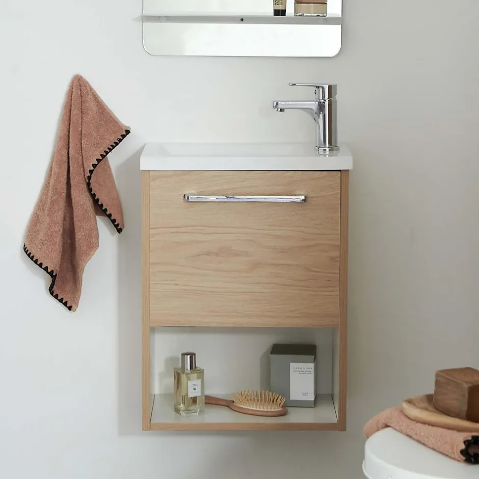 Mob-In Meuble lave-mains suspendu avec niche et vasque résine 53x40cm