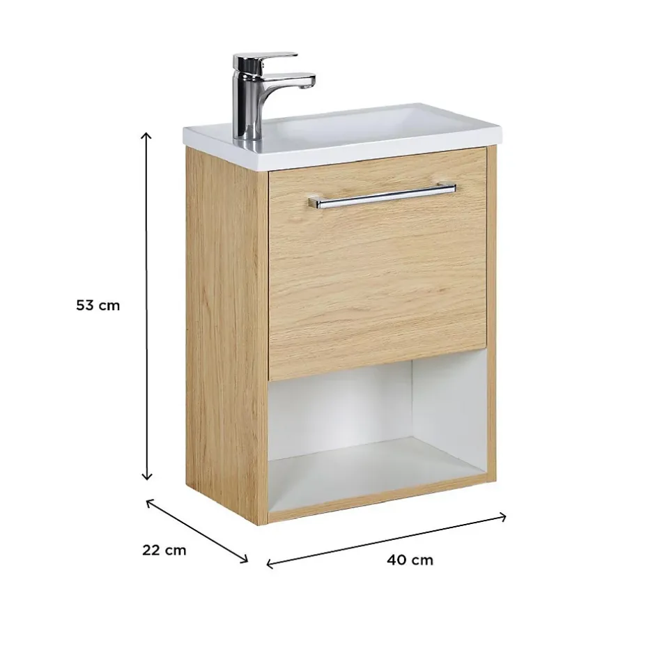 Mob-In Meuble lave-mains suspendu avec niche et vasque résine 53x40cm