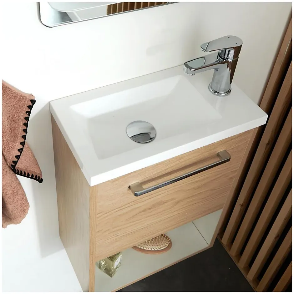 Mob-In Meuble lave-mains suspendu avec niche et vasque résine 53x40cm