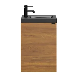 GoodHome Meuble lave-mains suspendu effet noyer l.44 cm Imandra + plan vasque noir céramique Nira,* Lave-Mains|Meuble De Salle De Bains Faible Profondeur