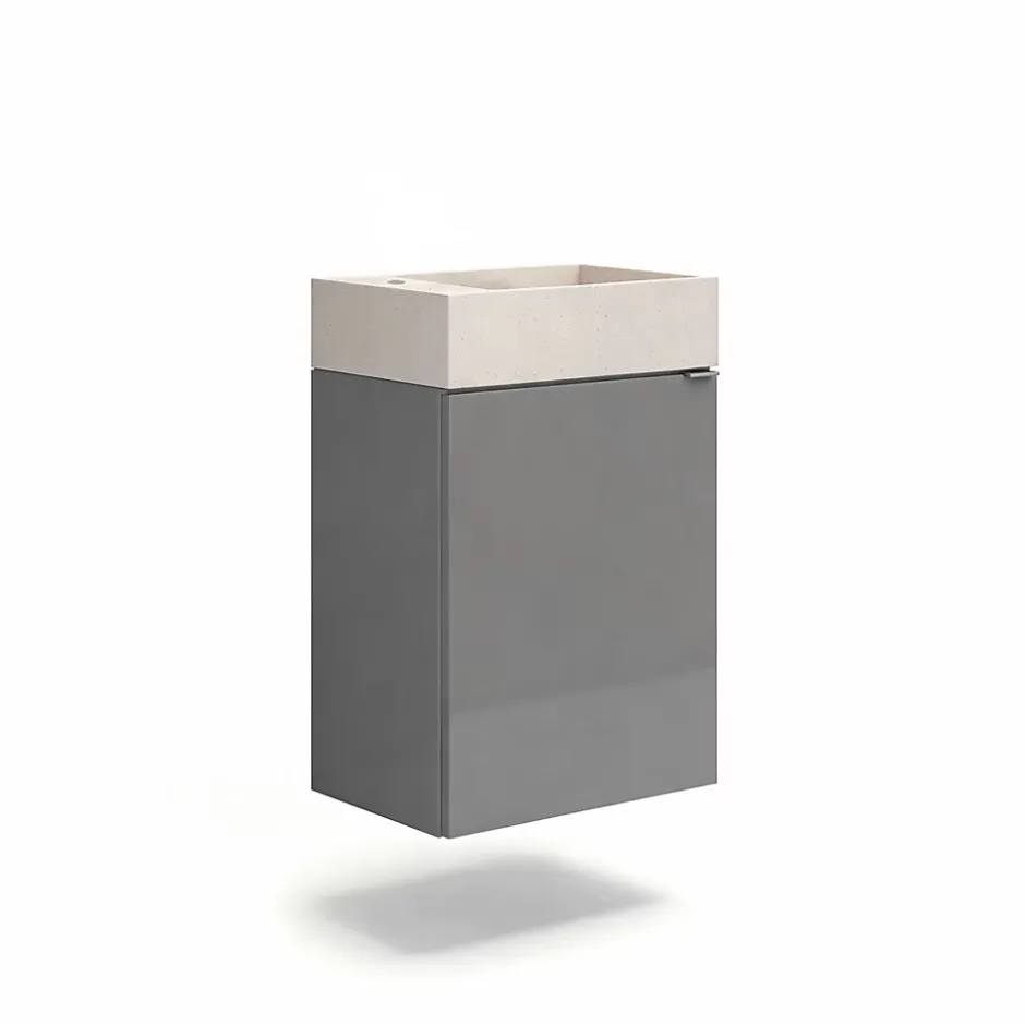Meuble lave-mains suspendu gris brillant l.44 cm Imandra + plan vasque béton beige moucheté, GoodHome