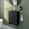 Homesight Meuble lave-mains suspendu noir mat l.44 cm Imandra + plan vasque effet marbre noir, GoodHome