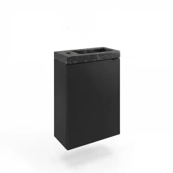 Homesight Meuble lave-mains suspendu noir mat l.44 cm Imandra + plan vasque effet marbre noir, GoodHome