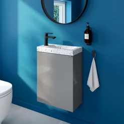 Meuble lave-mains suspendu gris brillant l.44 cm Imandra + plan vasque terrazzo, GoodHome