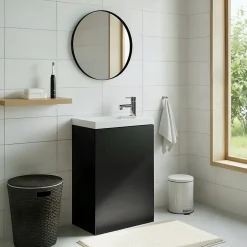 GoodHome Meuble lave-mains suspendu noir mat l.44 cm Imandra + plan vasque blanc résine Beni,