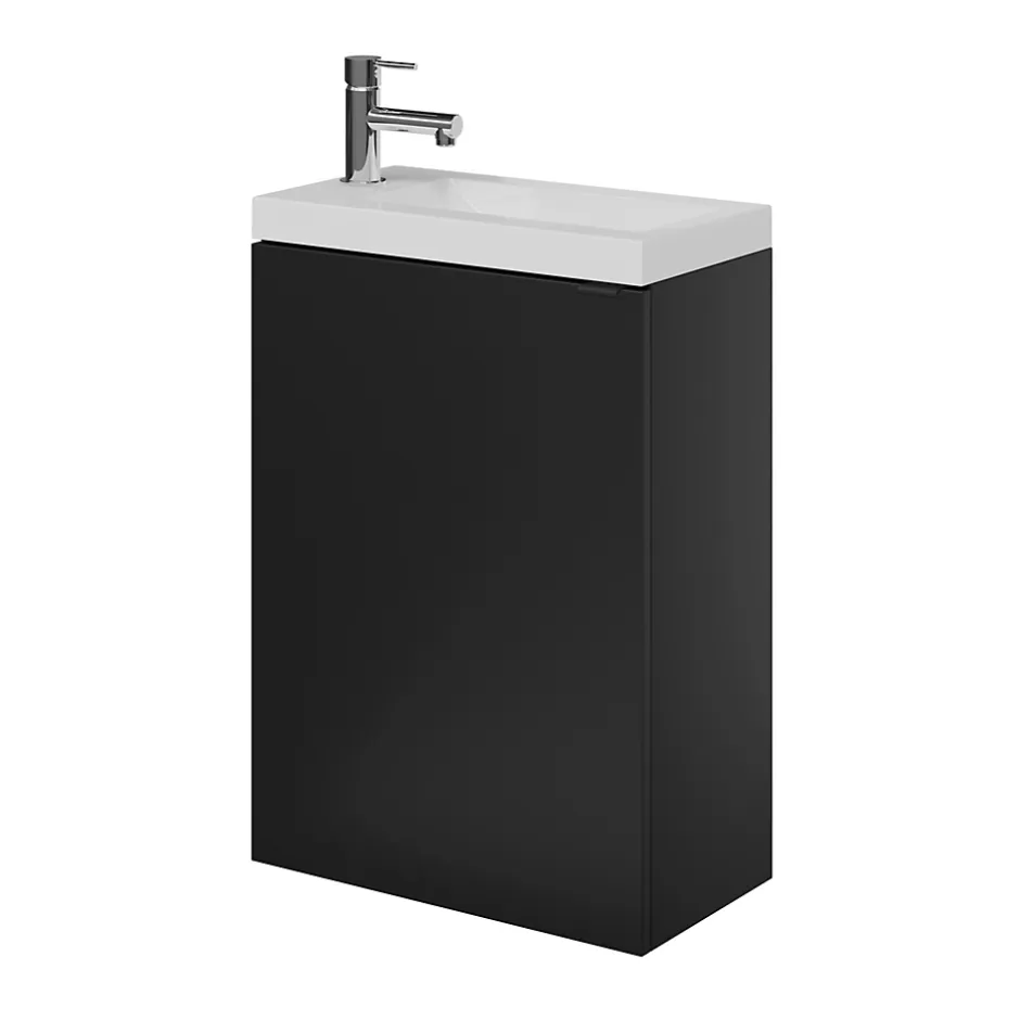 GoodHome Meuble lave-mains suspendu noir mat l.44 cm Imandra + plan vasque blanc résine Beni,