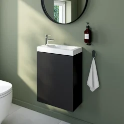 GoodHome Meuble lave-mains suspendu noir mat l.44 cm Imandra + plan vasque blanc céramique Nira,* Lave-Mains