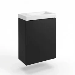 GoodHome Meuble lave-mains suspendu noir mat l.44 cm Imandra + plan vasque blanc céramique Nira,* Lave-Mains