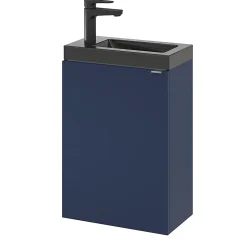 GoodHome Meuble lave-mains suspendu bleu nuit mat l.44 cm Imandra + plan vasque noir céramique Nira,