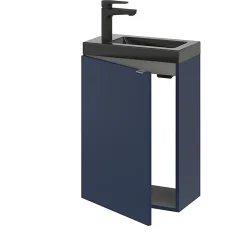 GoodHome Meuble lave-mains suspendu bleu nuit mat l.44 cm Imandra + plan vasque noir céramique Nira,
