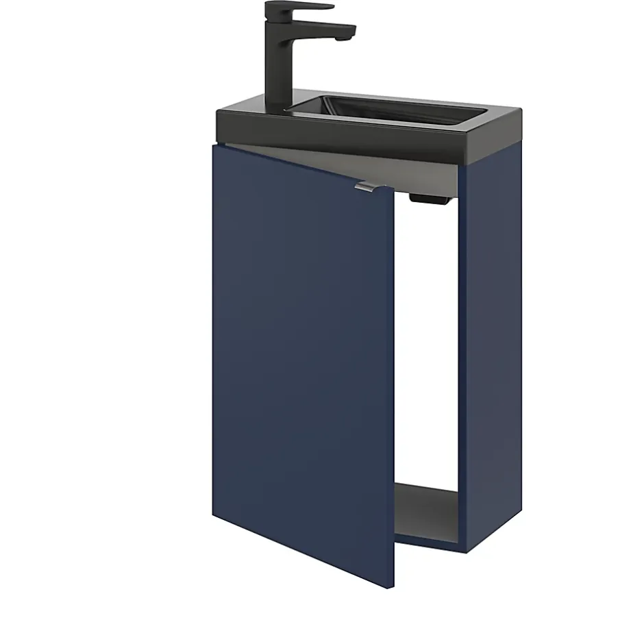 GoodHome Meuble lave-mains suspendu bleu nuit mat l.44 cm Imandra + plan vasque noir céramique Nira,