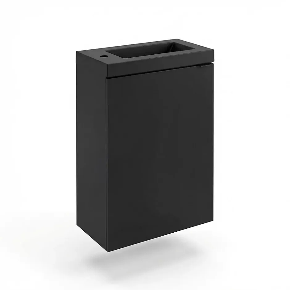 GoodHome Meuble lave-mains suspendu noir mat l.44 cm Imandra + plan vasque noir résine Beni,* Lave-Mains