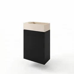 Homesight Meuble lave-mains suspendu noir mat l.44 cm Imandra + plan vasque béton beige moucheté, GoodHome