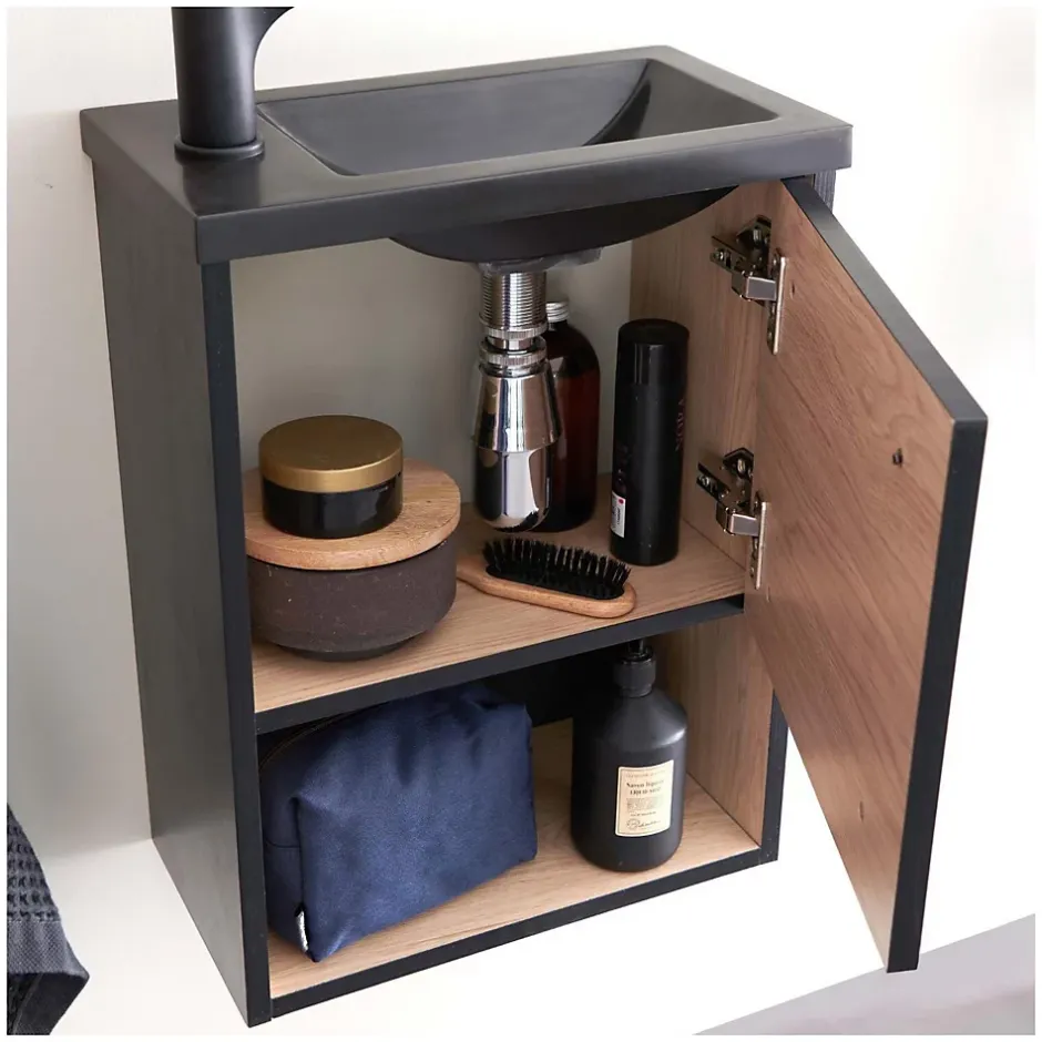 Mob-In Meuble lave-mains suspendu avec niche et vasque résine 53x40cm* Lave-Mains