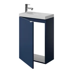 GoodHome Meuble lave-mains suspendu bleu nuit mat l.44 cm Imandra + plan vasque blanc résine Beni,