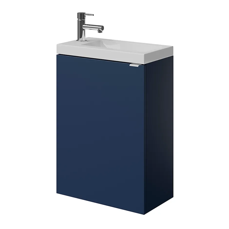 GoodHome Meuble lave-mains suspendu bleu nuit mat l.44 cm Imandra + plan vasque blanc résine Beni,