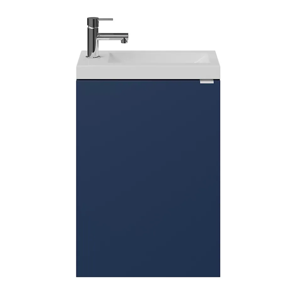 GoodHome Meuble lave-mains suspendu bleu nuit mat l.44 cm Imandra + plan vasque blanc résine Beni,
