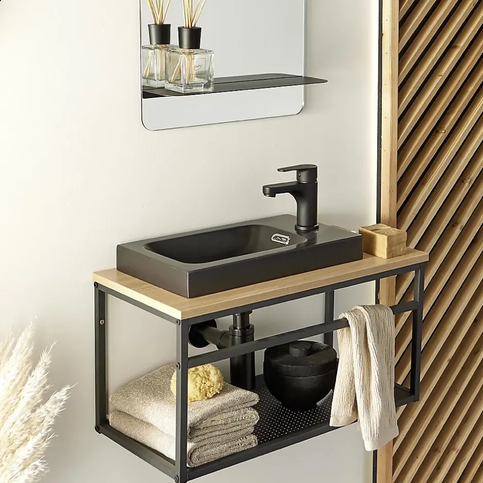 Mob-In Meuble lave-mains WILO grande largeur avec vasque résine 60cm* Lave-Mains