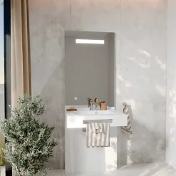 Cuisibane Meuble LEA 70 cm avec plan vasque et miroir LED ELEG Plus ht105* Ensemble Meuble De Salle De Bains