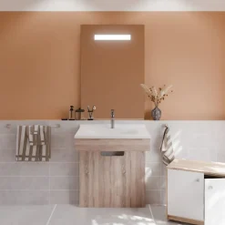 Cuisibane Meuble PMR ALTEA 70 cm avec plan vasque et miroir led ELEG Plus ht105