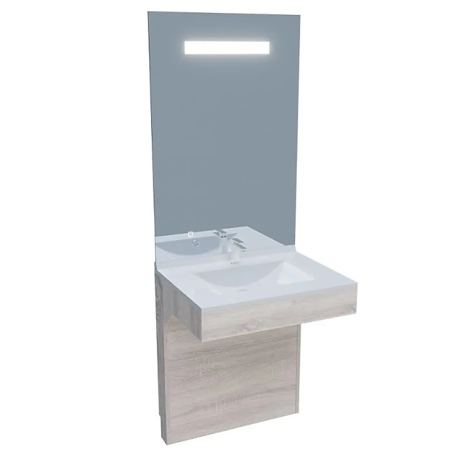 Cuisibane Meuble PMR ALTEA 70 cm avec plan vasque et miroir led ELEG Plus ht105