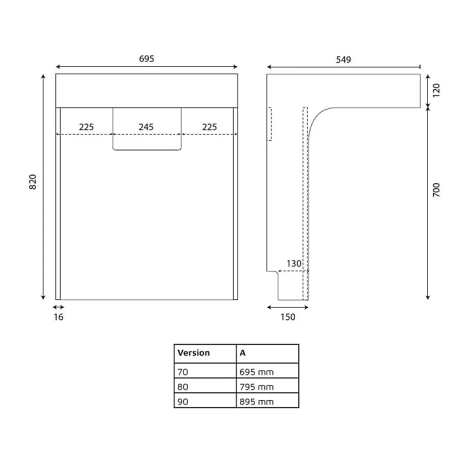 Cuisibane Meuble PMR ALTEA 70 cm avec plan vasque et miroir led ELEG Plus ht105