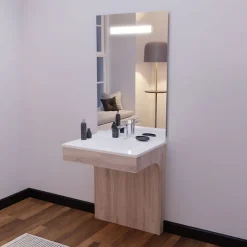 Cuisibane Meuble PMR ALTEA 70 cm avec plan vasque et miroir led ELEG Plus ht105