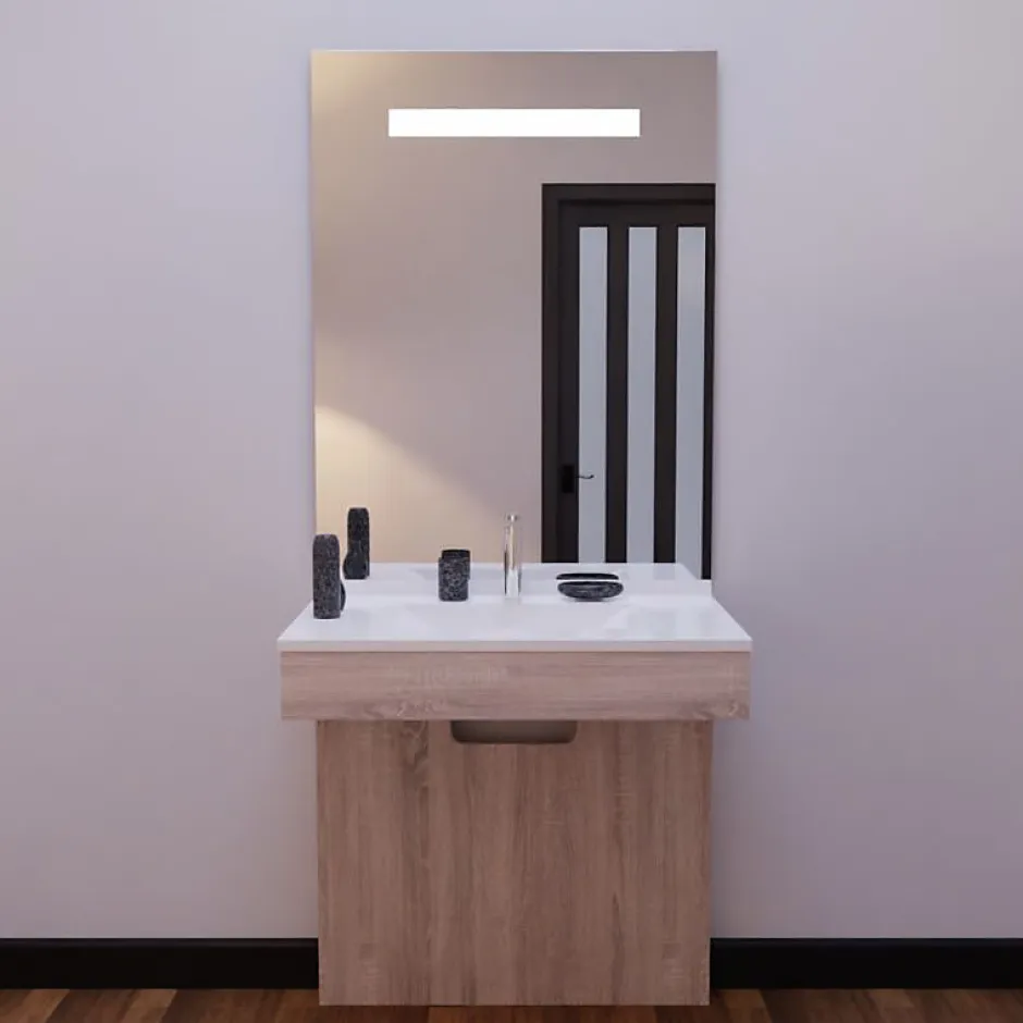 Cuisibane Meuble PMR ALTEA 70 cm avec plan vasque et miroir led ELEG Plus ht105