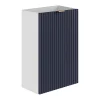 Vente-unique Meuble pour lave main strié caisson blanc et porte réversible bleue - H60 x L40 x P22 - VAHIRA