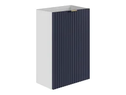 Vente-unique Meuble pour lave main strié caisson blanc et porte réversible bleue - H60 x L40 x P22 - VAHIRA