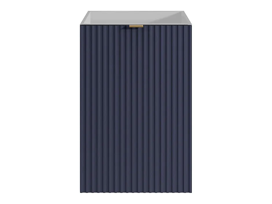 Vente-unique Meuble pour lave main strié caisson blanc et porte réversible bleue - H60 x L40 x P22 - VAHIRA
