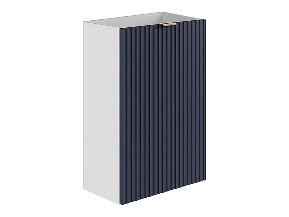 Vente-unique Meuble pour lave main strié caisson blanc et porte réversible bleue - H60 x L40 x P22 - VAHIRA