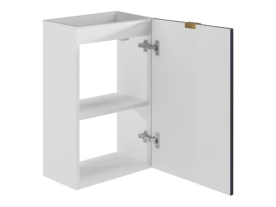 Vente-unique Meuble pour lave main strié caisson blanc et porte réversible bleue - H60 x L40 x P22 - VAHIRA