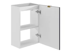 Vente-unique Meuble pour lave main strié caisson blanc et porte réversible bleue - H60 x L40 x P22 - VAHIRA