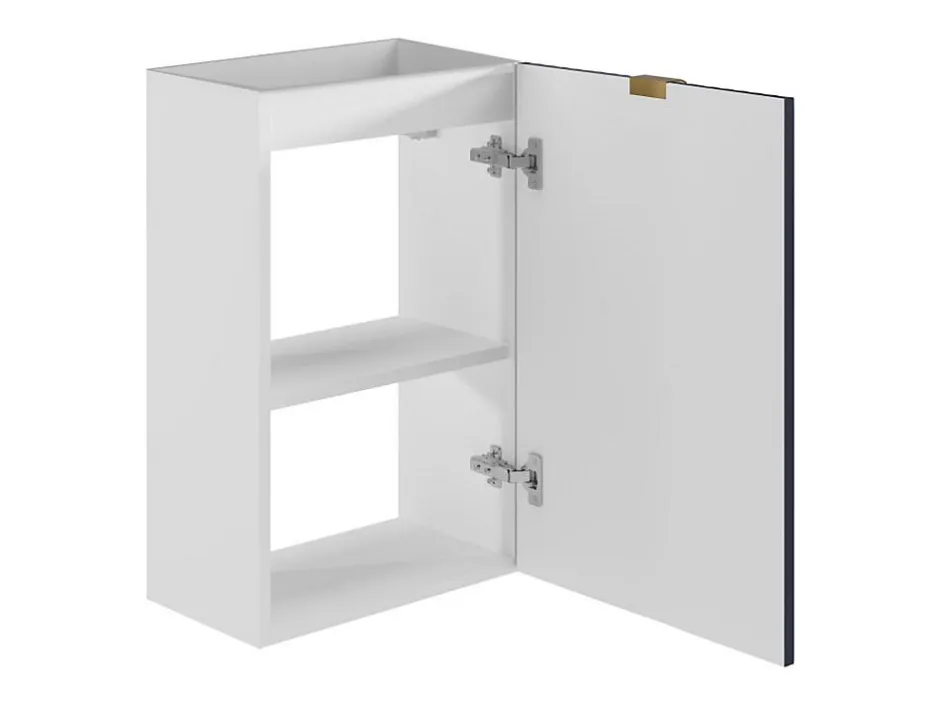 Vente-unique Meuble pour lave main strié caisson blanc et porte réversible bleue - H60 x L40 x P22 - VAHIRA