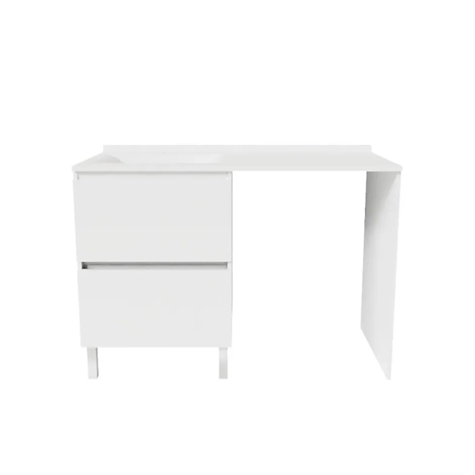 Cuisibane Meuble pour lave-linge IDEA, plan vasque déportée 124 cm x 65 cm- Blanc- Vasque à gauche