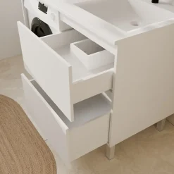 Cuisibane Meuble pour lave-linge IDEA, plan vasque déportée 124 cm x 65 cm- Blanc- Vasque à droite* Meuble Vasque