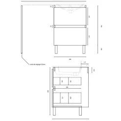 Cuisibane Meuble pour lave-linge IDEA, plan vasque déportée 124 cm x 65 cm- Bois- Vasque à gauche* Meuble Vasque