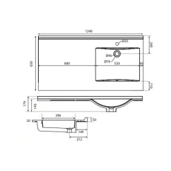 Cuisibane Meuble pour lave-linge IDEA, plan vasque déportée 124 cm x 65 cm- Bois- Vasque à gauche* Meuble Vasque
